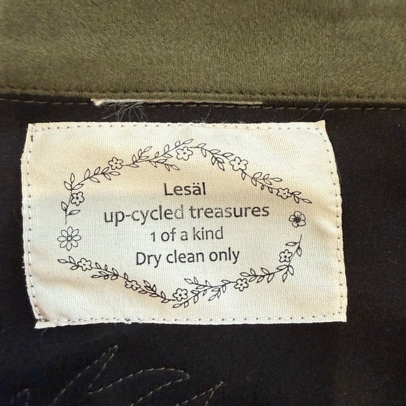 Vocal Lesal Upcycled Fringe Jacket Olive Green Beaded Floral Western Boho - Picture 9 of 12